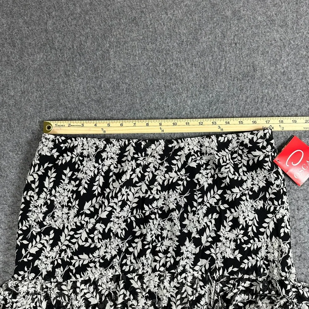 Oscar an Oscar de la Renta Company Womens Floral Ruffle Skirt Black White 16 NEW
